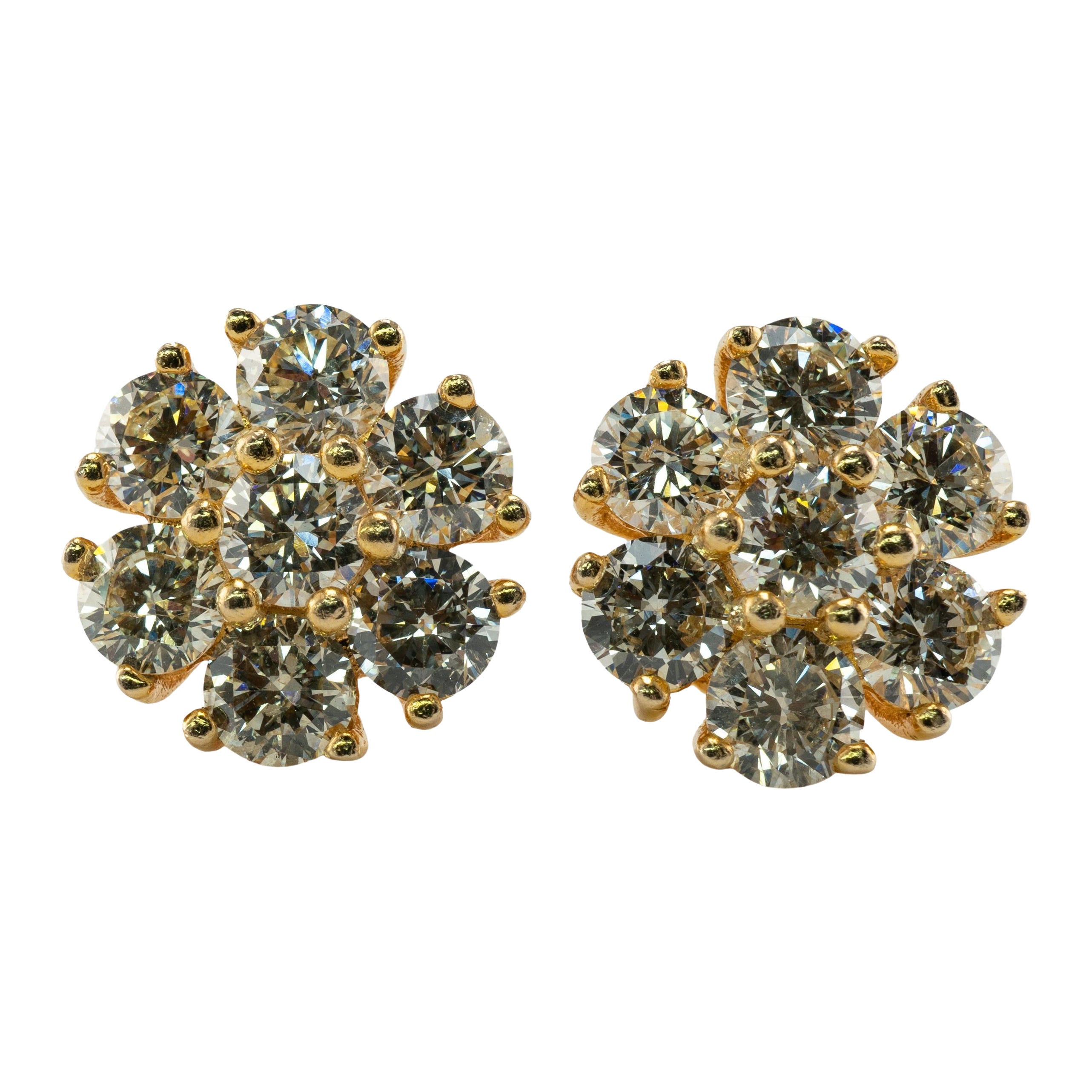Orecchini di diamanti naturali con perno in oro 14K a grappolo 4,00cts TDW