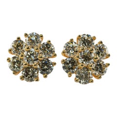 Natural Diamond Earrings Studs 14K Gold Cluster 4.00cts TDW
