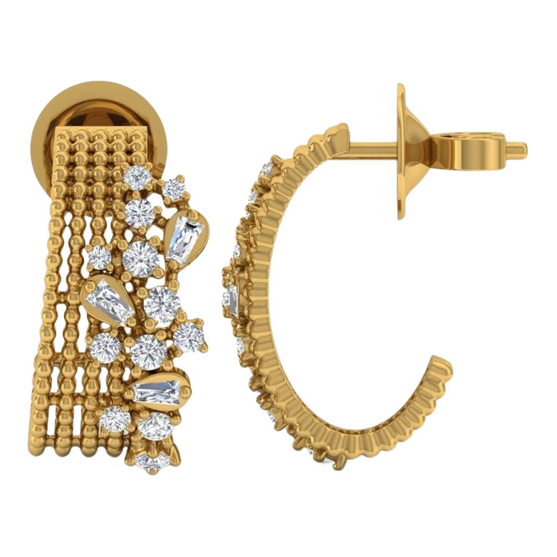 Natural 0.6 Carat SI Clarity HI Color Diamond Hoop Earrings 14 Karat Yellow Gold