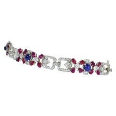 Art Deco Tutti-Frutti Antique Diamond, Ruby & Sapphire Plat, Bracelet circa 1922