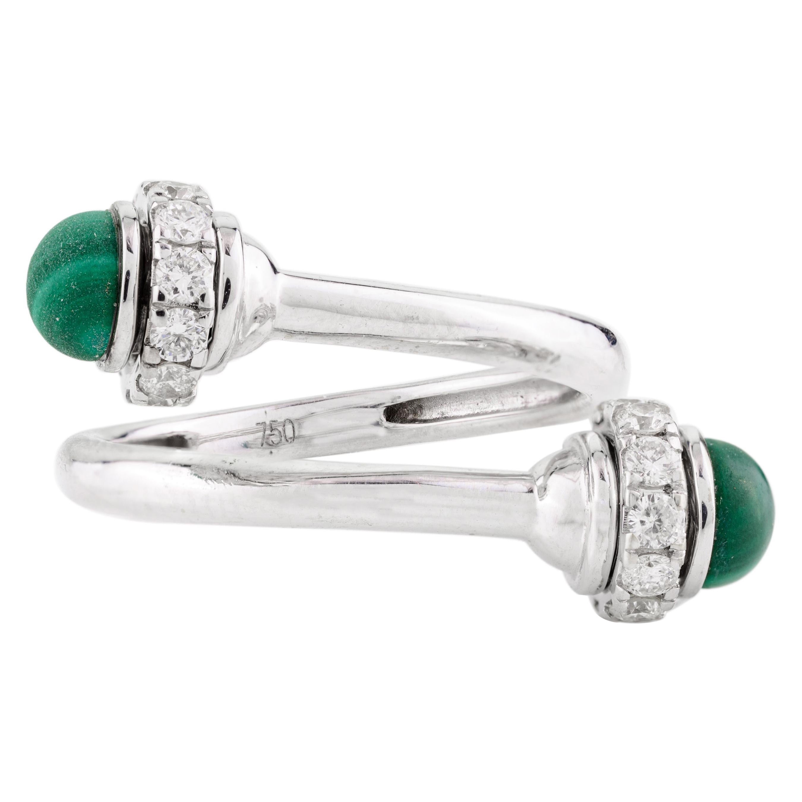 18k Solid White Gold Possession Malachite Diamond Open Ring Fine Jewelry