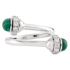 Anillo Abierto de Malaquita Diamante Possession de Oro Blanco Macizo de 18k Joyería Fina