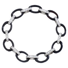Antique French Art Deco Diamond Onyx Platinum Bracelet