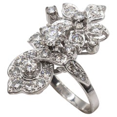 Art Deco Style Handcrafted White Brilliant Cut Diamond White Gold Cocktail Ring