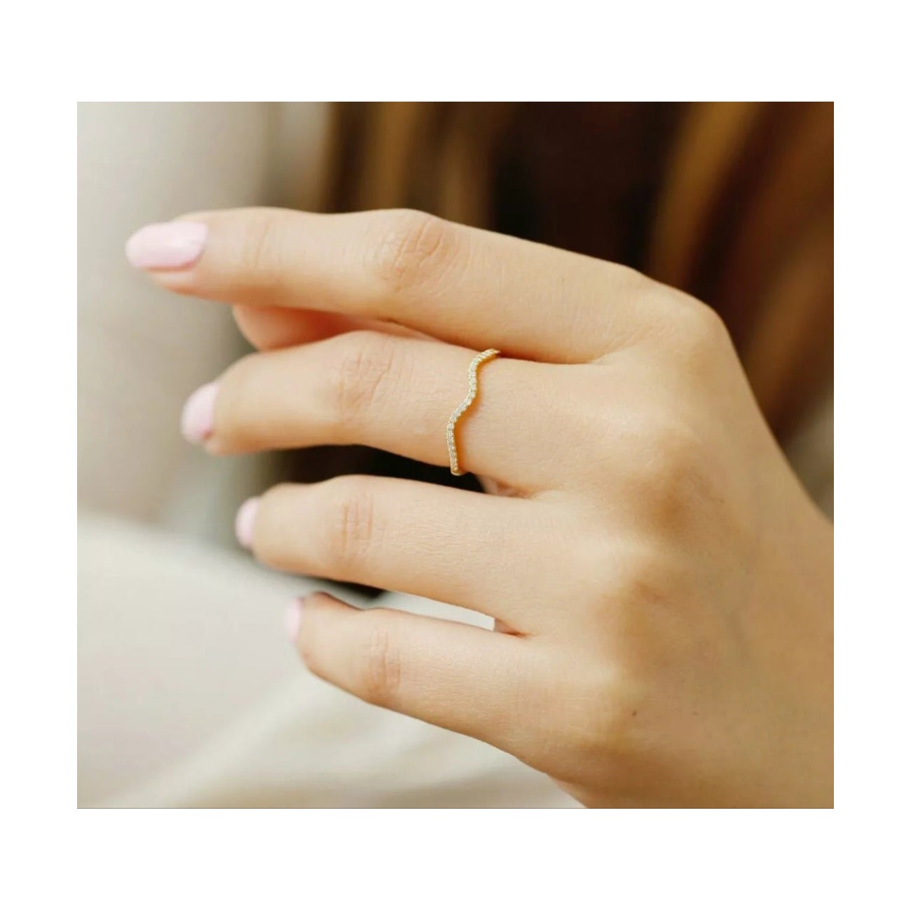 14k Solid Gold Diamond Wave Ring Eternity Diamond Band Ring Stackable Jewelry.