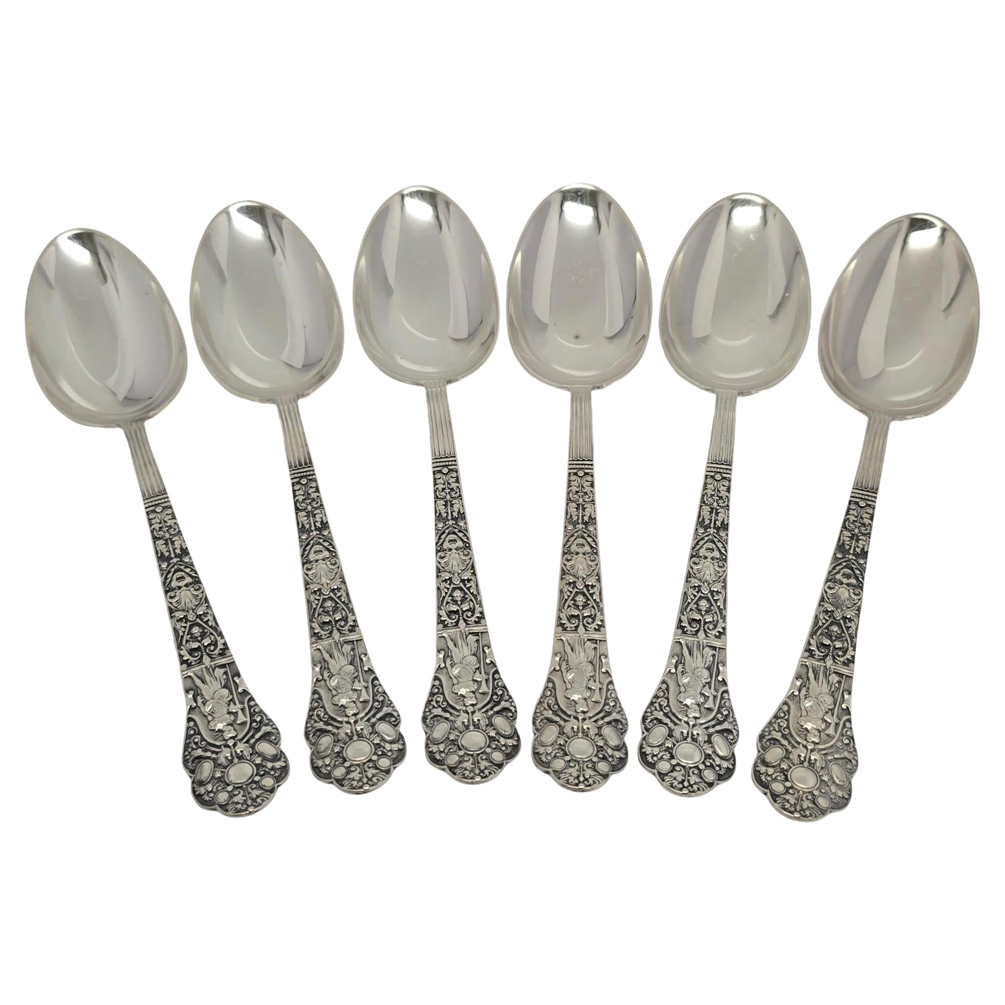 Set of 6 Gorham Medici Old Sterling Silver Serving Tablespoons Mono 8 3/8" 18827