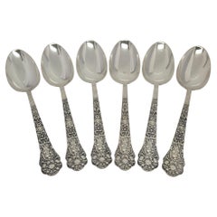 Set of 6 Gorham Medici Old Sterling Silver Serving Tablespoons Mono 8 3/8" 18827