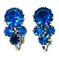 Kornblumenblaue Kristall-Strass-Ohrclips, Kronenfassungen