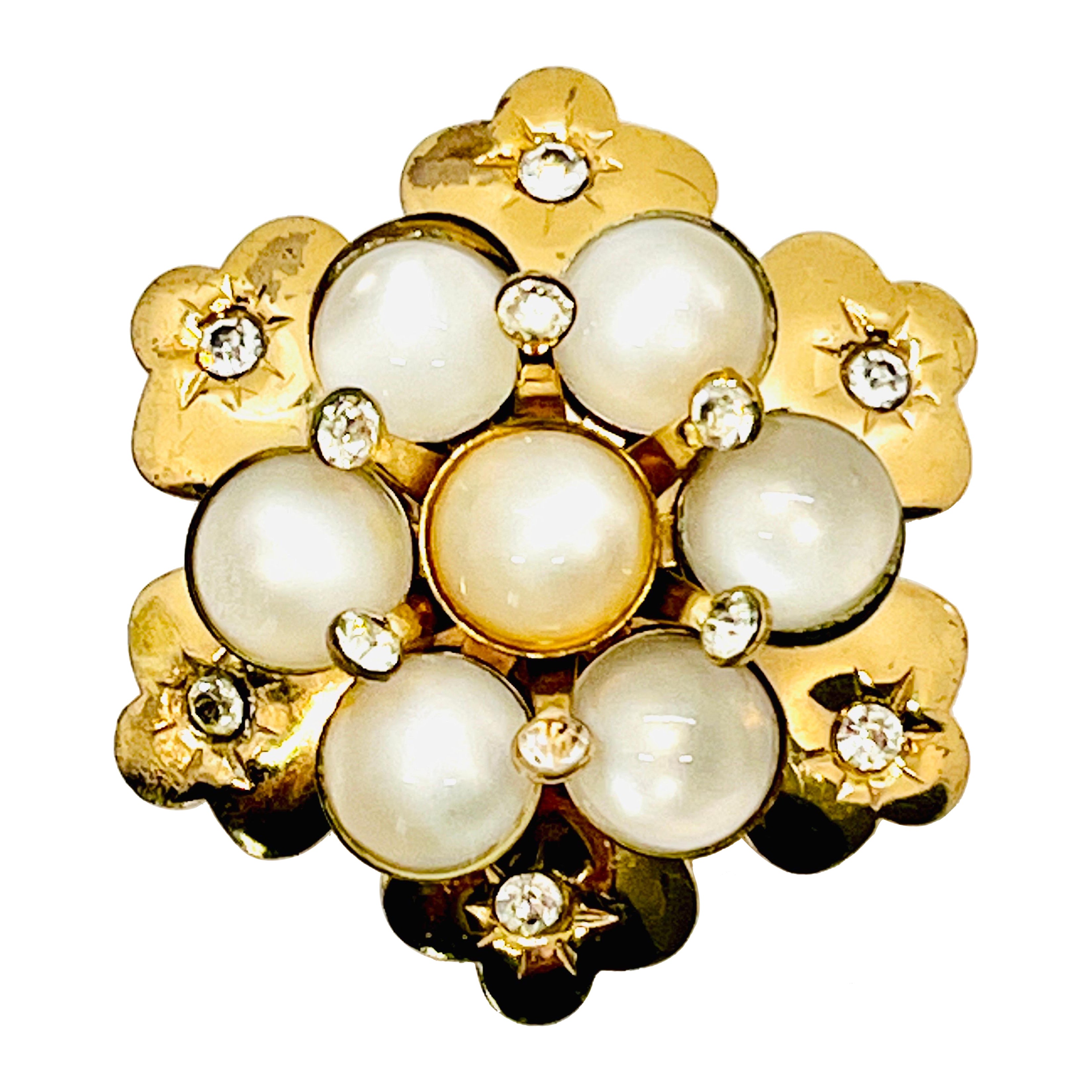 Spilla Streamline Moderne Moonglow con cabochon in oro a forma di fiore