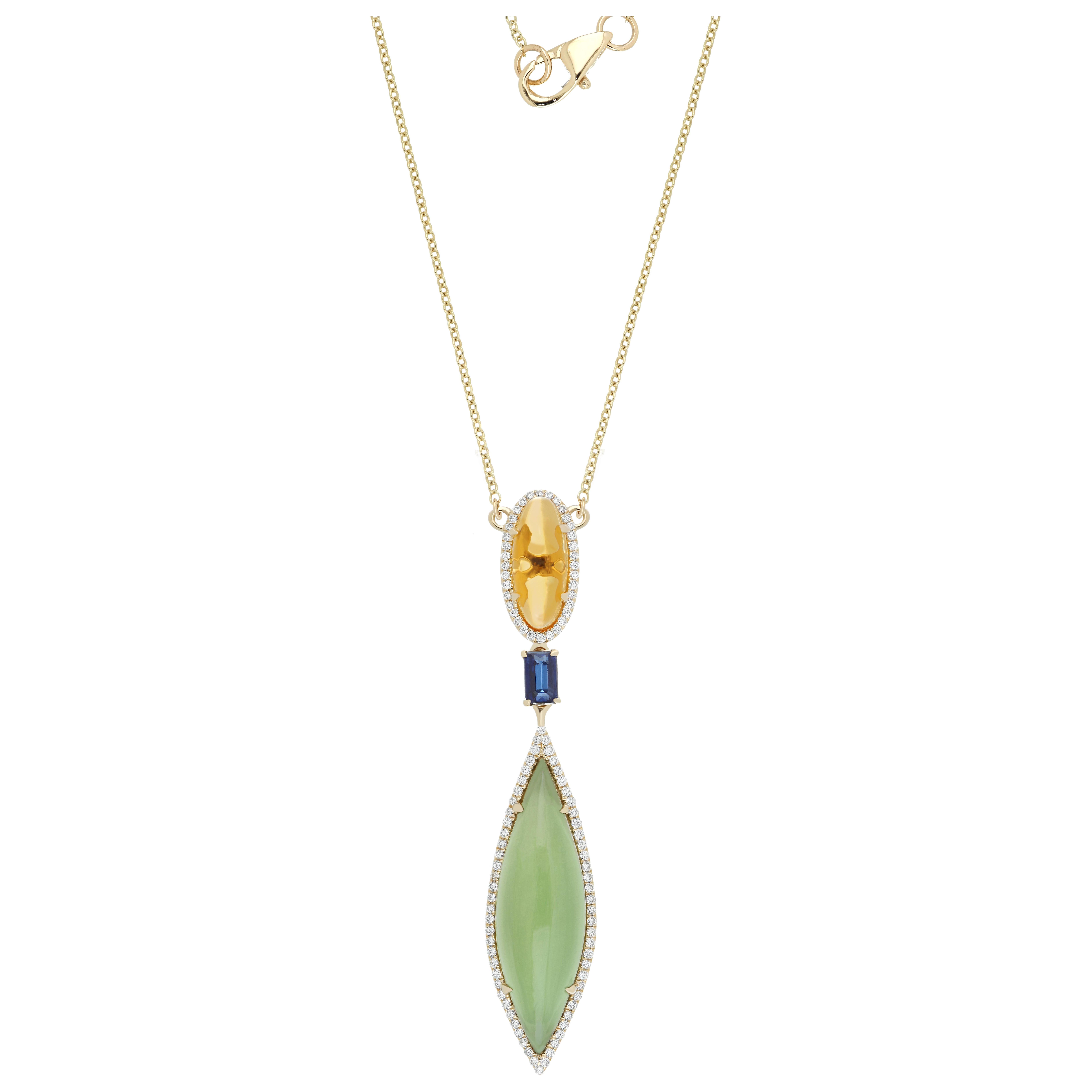 Halskette aus 14 Karat Gelbgold mit Mintquarz, Kyanit, Citrin und Diamanten im Angebot