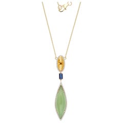 Halskette aus 14 Karat Gelbgold mit Mintquarz, Kyanit, Citrin und Diamanten