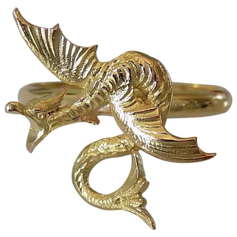 Antique Gold Flying Dragon Ring