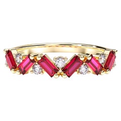 Lab ruby baguette and Round Moissanite Wedding Band.