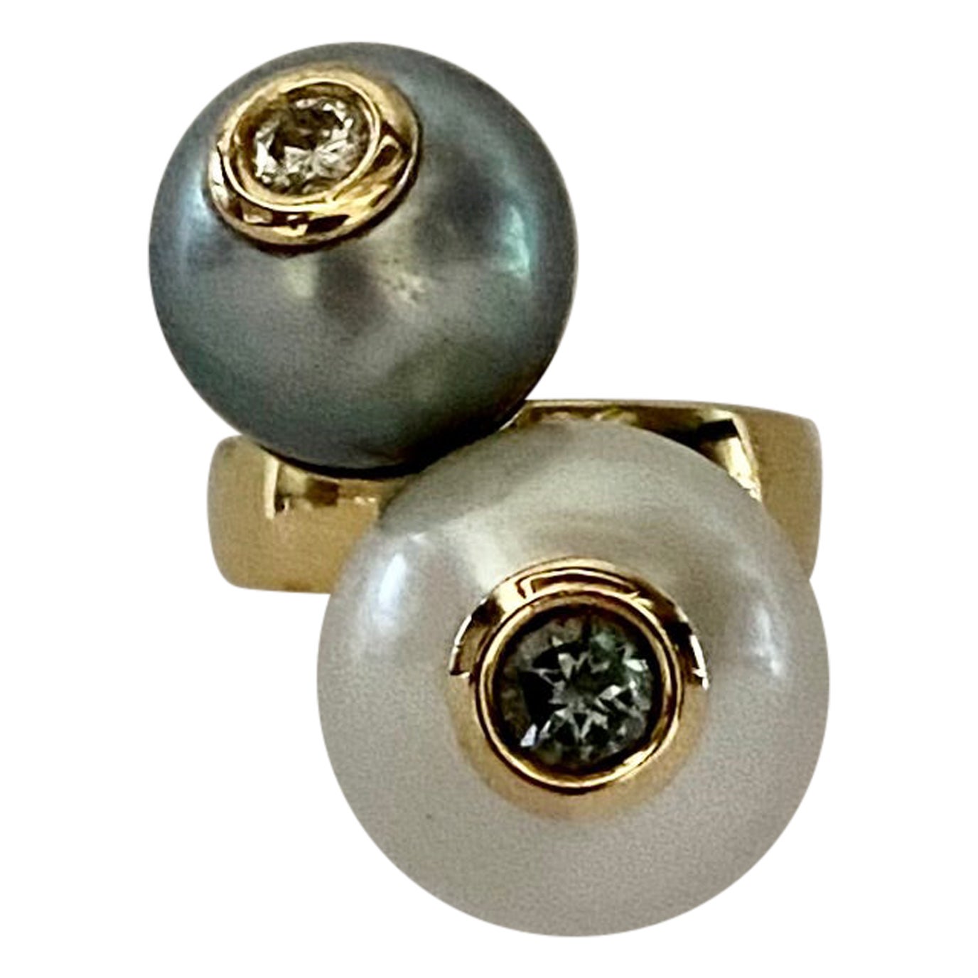 Michael Kneebone South Seas Tahitian Pearl Diamond Due Perla Cocktail Ring