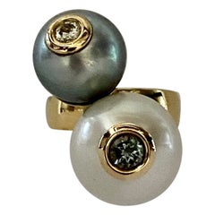 Michael Kneebone South Seas Tahitian Pearl Diamond Due Perla Cocktail Ring