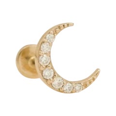 14K Or massif Diamond Moon Stud Ear/Nose Pierce Jewelry Tiny Minimalist Pin
