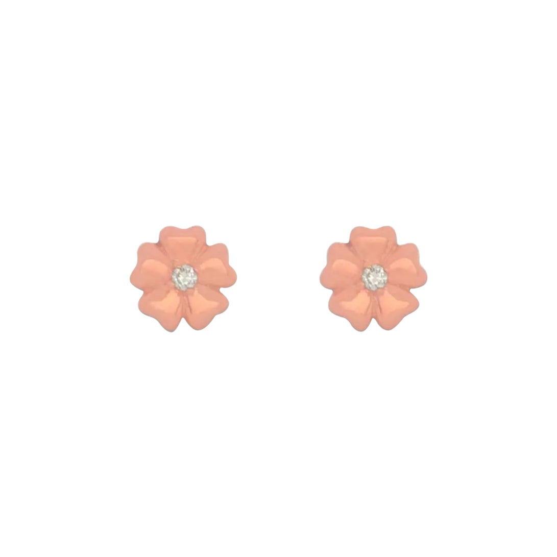 14K Solid Gold Diamond Flower Studs Beautiful gold flower Bloom Ear studs Gift