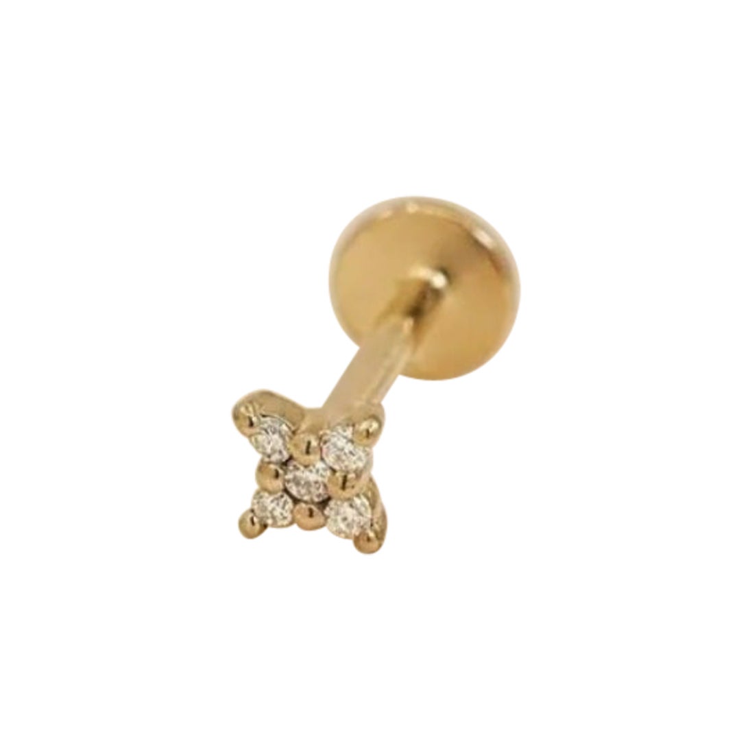 14K Solid Gold Diamond Flower Stud Nose/Ear Threaded Pin Piercing Jewelry Studs