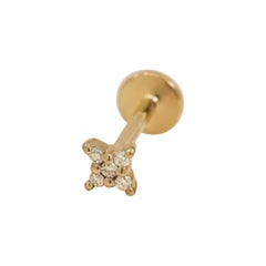 14K Solid Gold Diamond Flower Stud Nose/Ear Threaded Pin Piercing Jewelry Studs