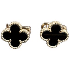 VAN CLEEF & ARPELS 18k Gelbgold Schwarzer Onyx Vintage Alhambra Ohrringe