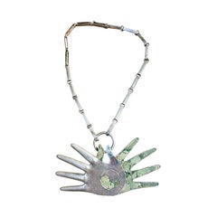 William Spratling Collar de Manos Yin/Yang Incrustación de virutas de piedra dura de plata 1965-1967