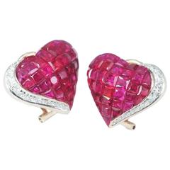 Ruby Diamond Gold Heart Earrings 4