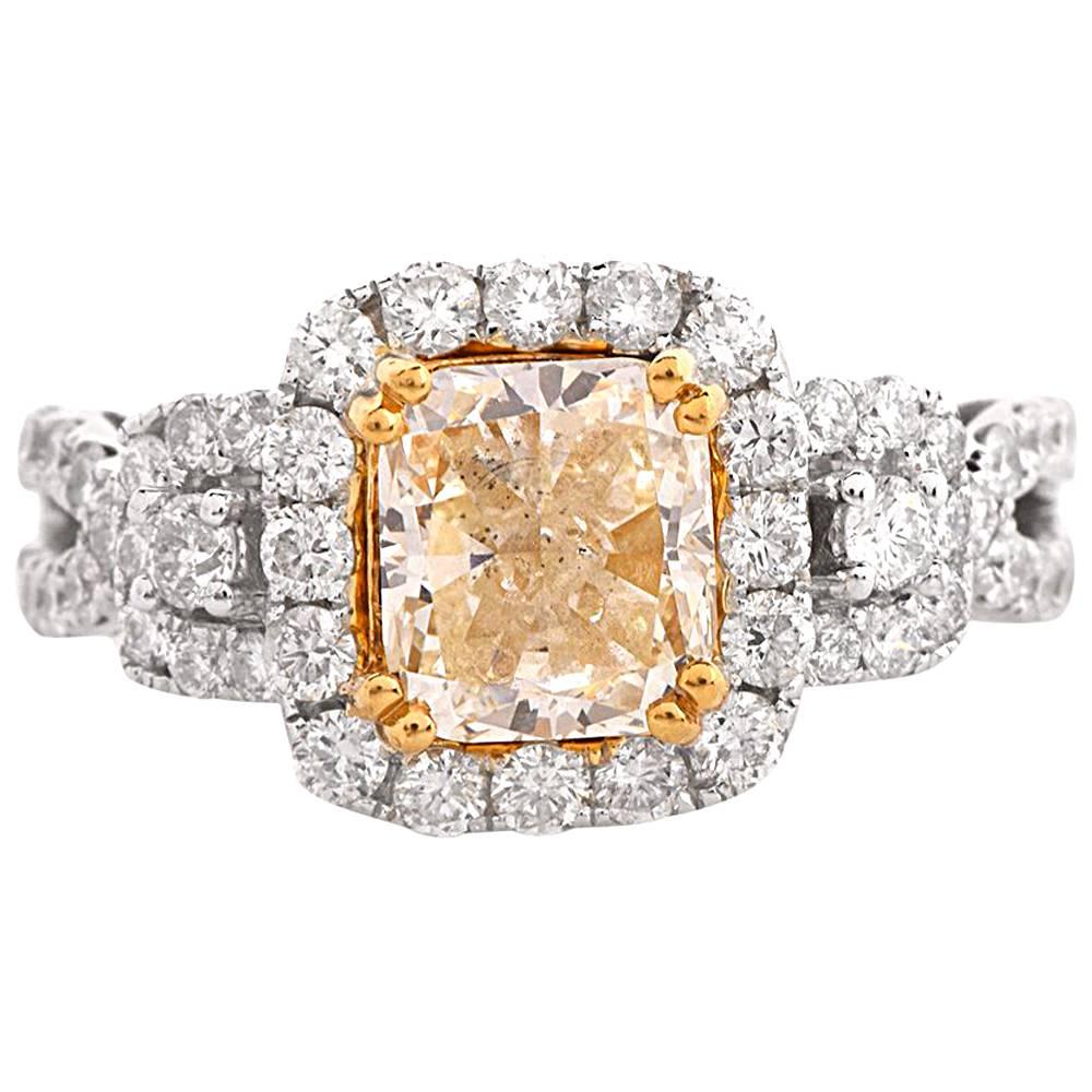 Halo Natural Yellow Diamond  Engagement Ring