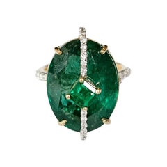 Bague de fiançailles en or 18 carats, 11,50 carats, émeraude naturelle de Zambie et diamants