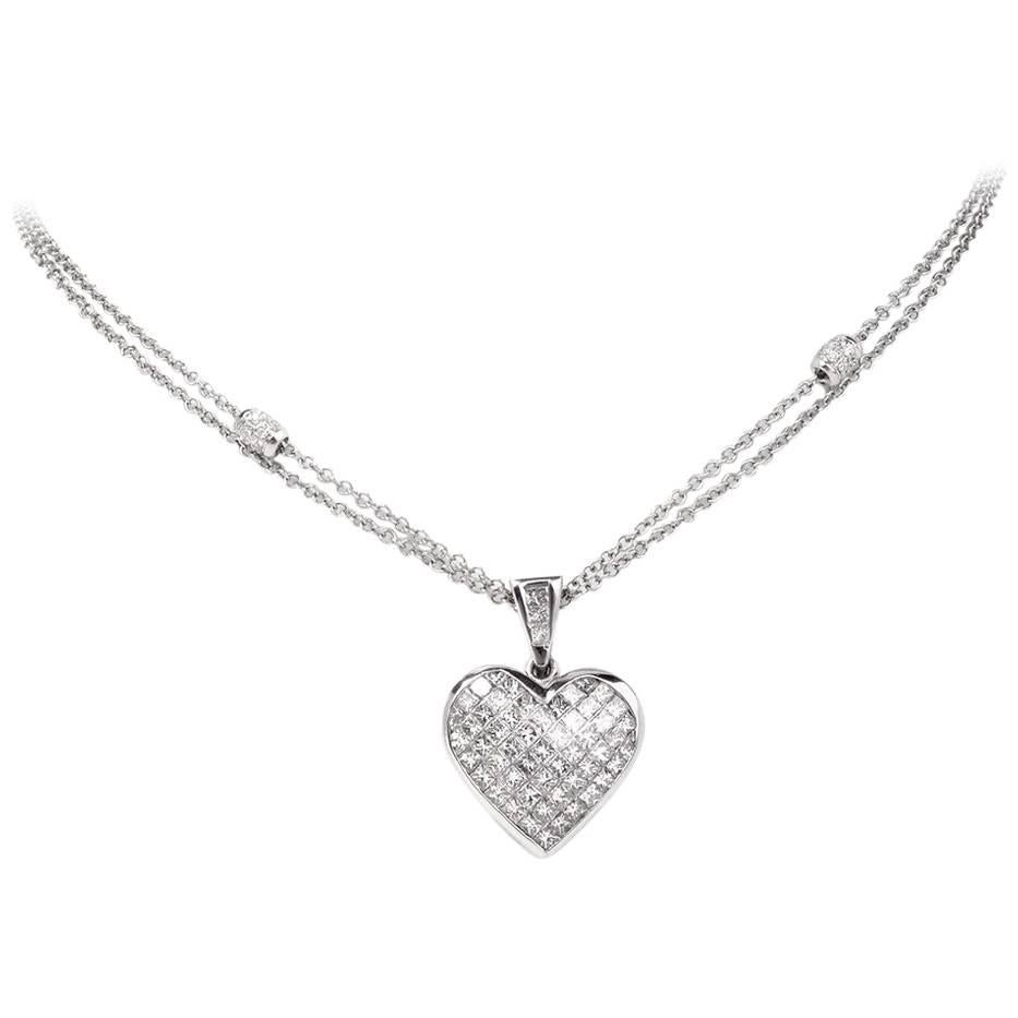  Princess Diamond Heart Platinum Gold Penant Necklace