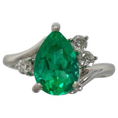 1,06ct Vivid Green Pear Teardrop Cut Kolumbianischer Smaragd & Diamant Platin Ring