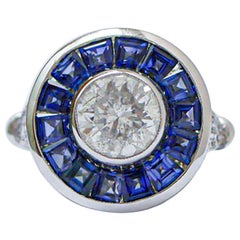 2,02 Karat Central  Diamant, Saphire, Diamanten, 14 Karat Weißgold Ring.
