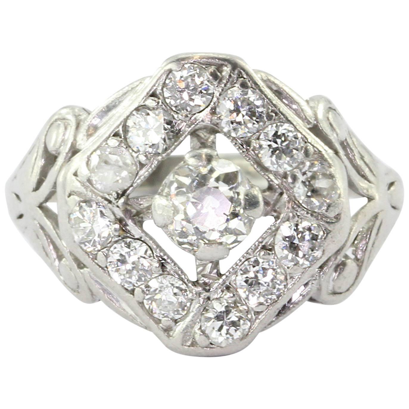 Art Deco Platinum Old Mine Cut Diamond Engagement Ring Circa 1920's