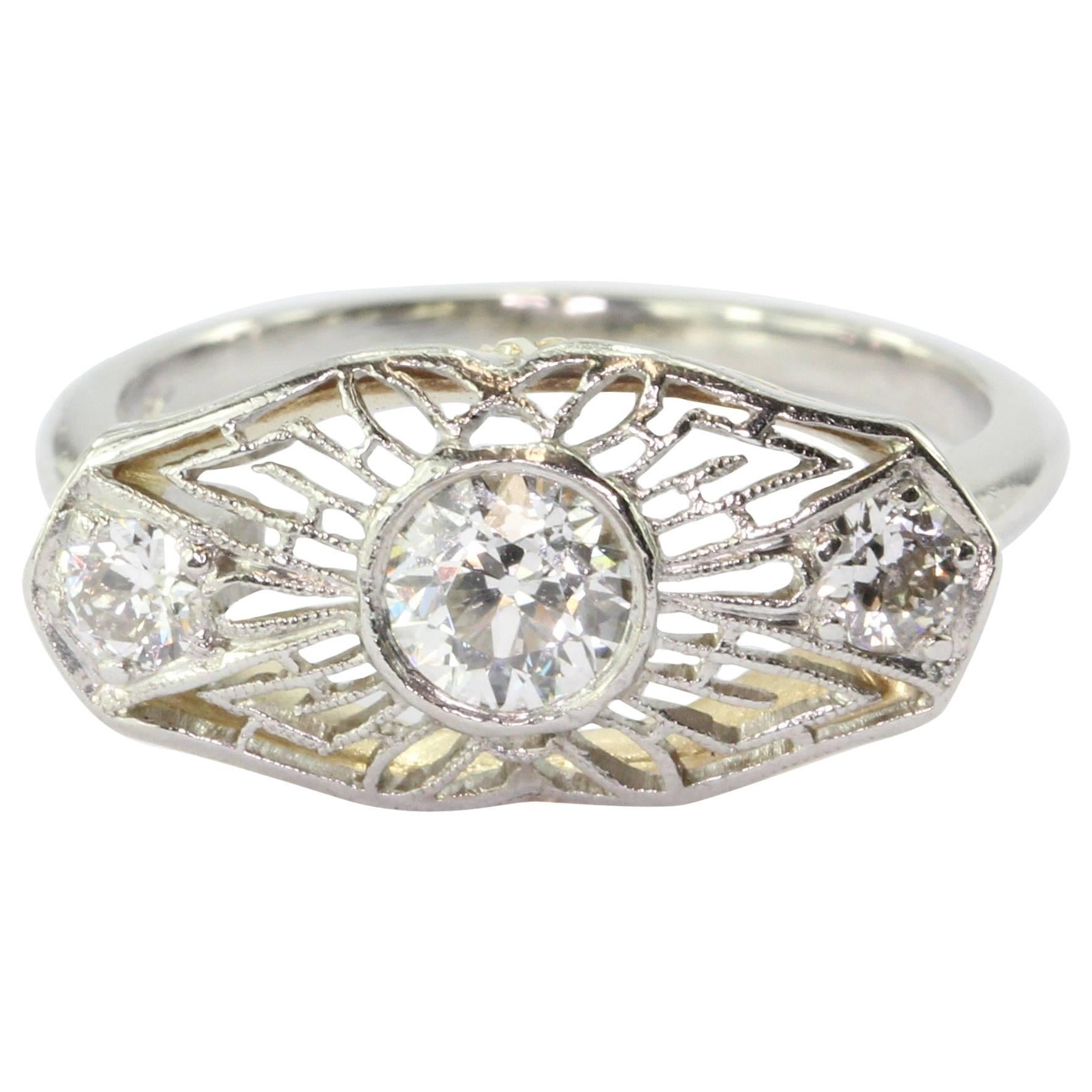 Art Deco Platinum Old Mine Cut Diamond Conversion Ring