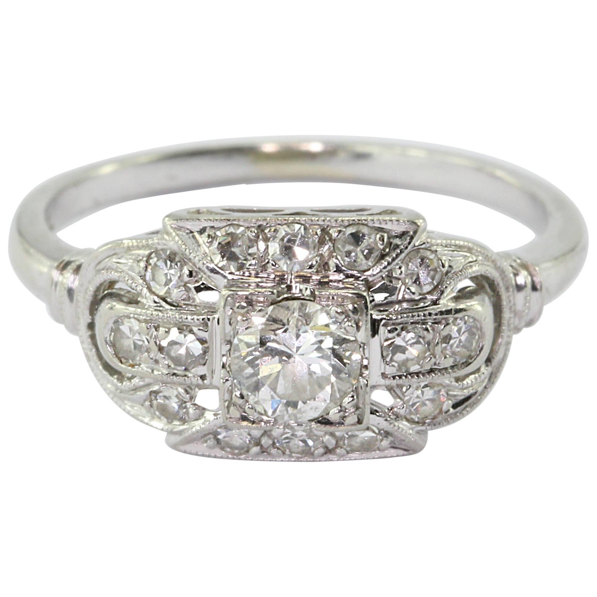Art Deco White Gold Circular Brilliant Engagement Ring by JABEL