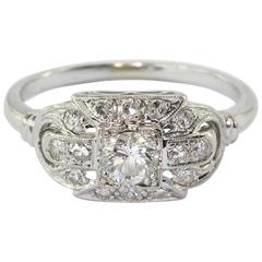 Antique Art Deco White Gold Circular Brilliant Engagement Ring by JABEL