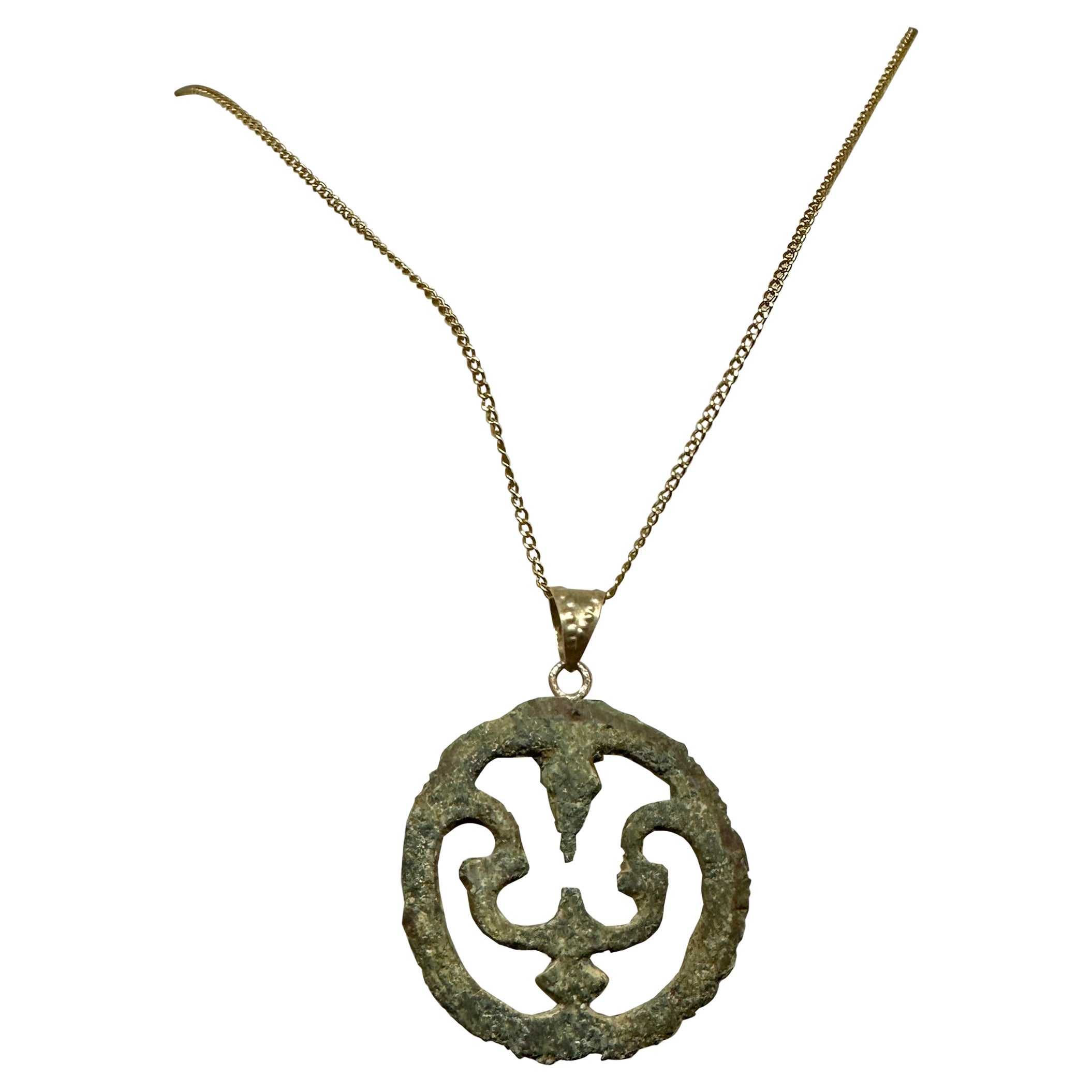 Ancient Roman Bronze Buckle Pendant Necklace 14K Gold 1st-2nd C. AD Guarantee