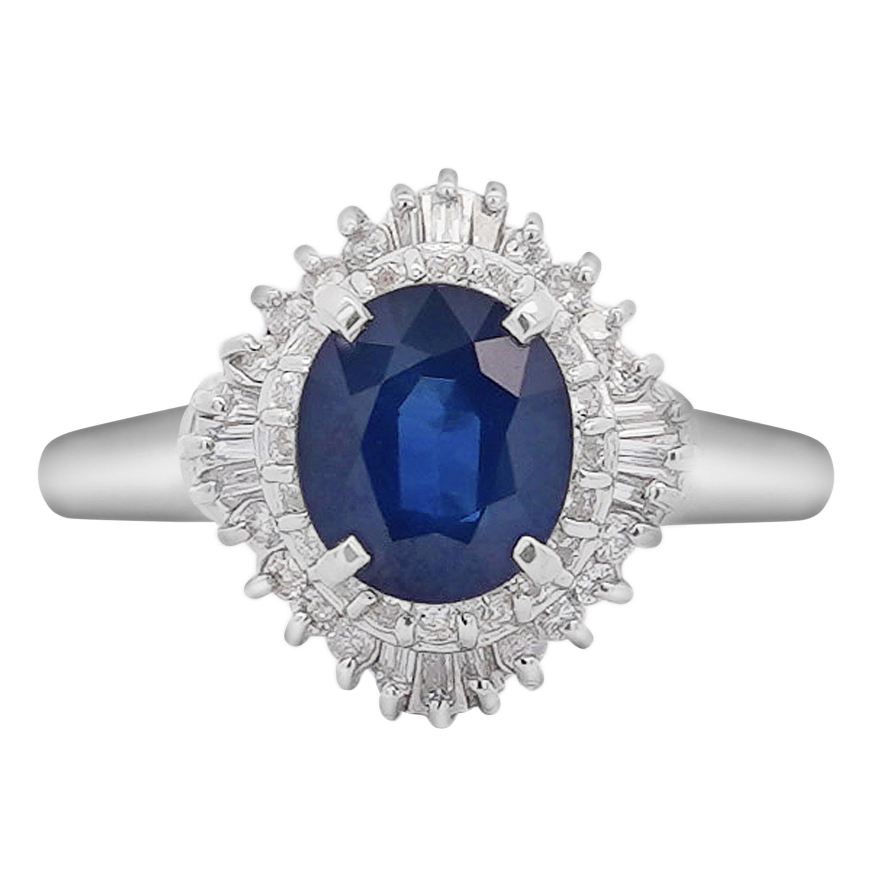 2.8 Carat Oval Blue Sapphire and Diamond Ballerina Halo Ring