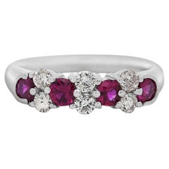 0.77 Round Cut Ruby and Diamond Platinum Cluster Band Ring