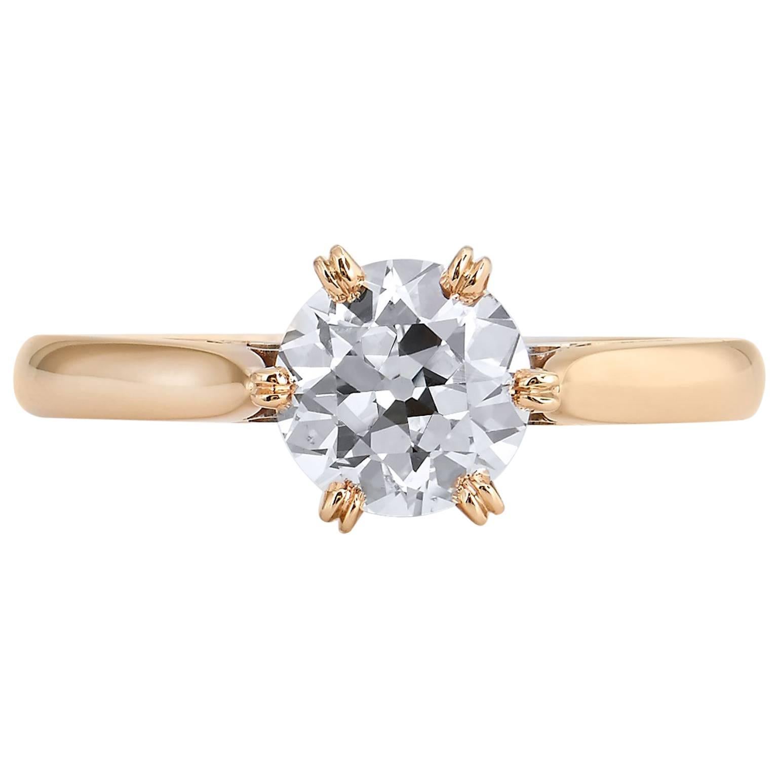 1.04 Carat Old European Cut Diamond Rose Gold Engagement Ring