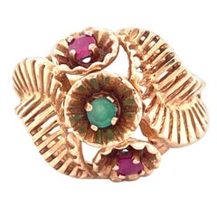 Vintage 14k Yellow Gold Ruby and Emerald Ring