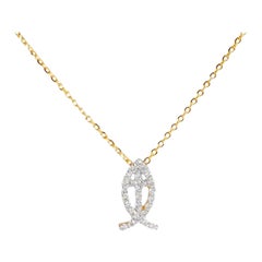 18k Yellow Gold Diamond Fish Cross Necklace 15mm long Without Chain
