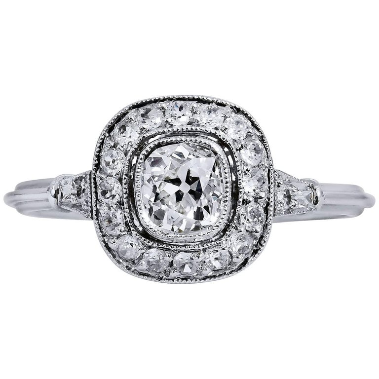Handmade Old Mine Cushion Cut Diamond Platinum Engagement Ring at 1stDibs