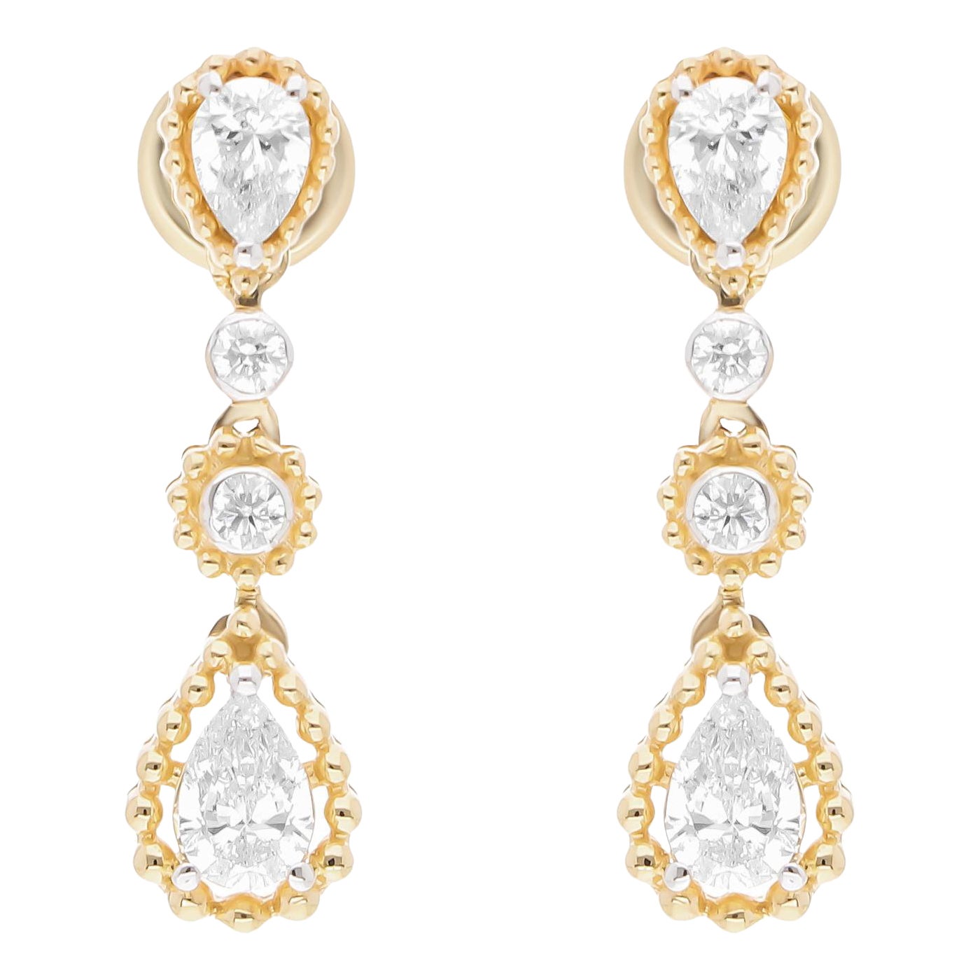 Real 0.71 Carat SI Clarity HI Color Diamond Dangle Earrings 14 Karat Yellow Gold