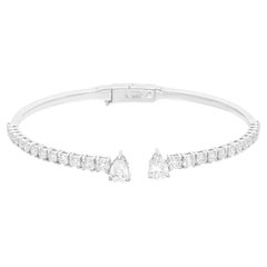 Pulsera brazalete con diamantes redondos pera SI/H reales de 2,85 quilates y 14 quilates de oro blanco