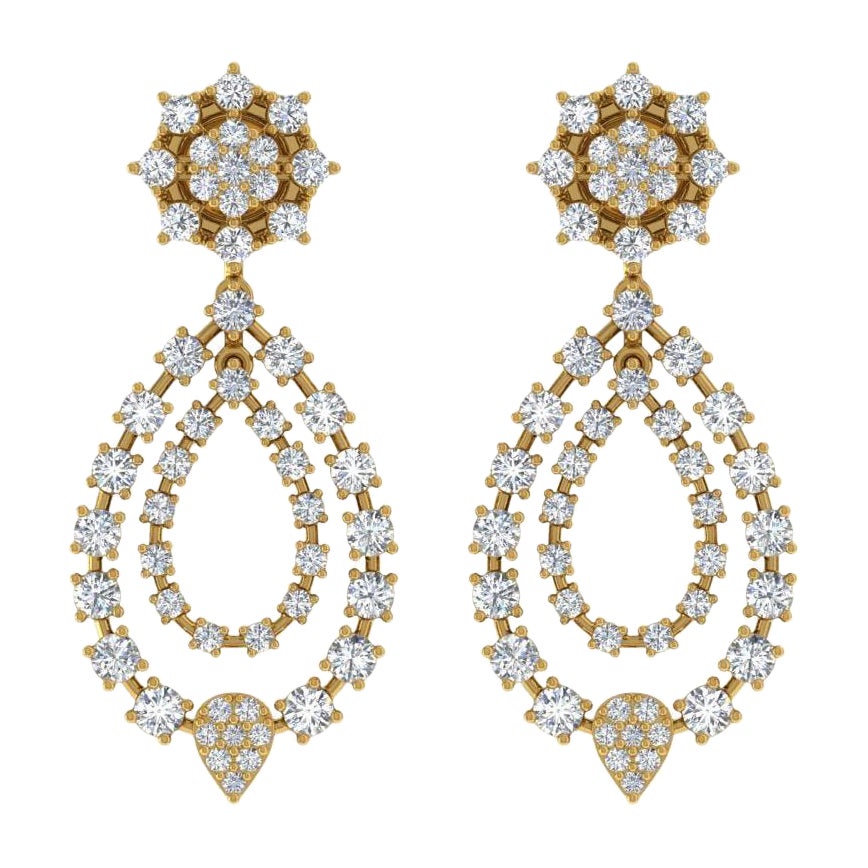 2,55 Karat SI/H Ohrringe aus 14 Karat Gelbgold mit rundenen Diamanten im Brillantschliff