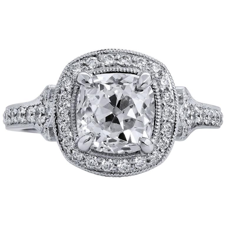 0.78 Carat Old MIne Cushion Cut Diamond Platinum Engagement Ring For