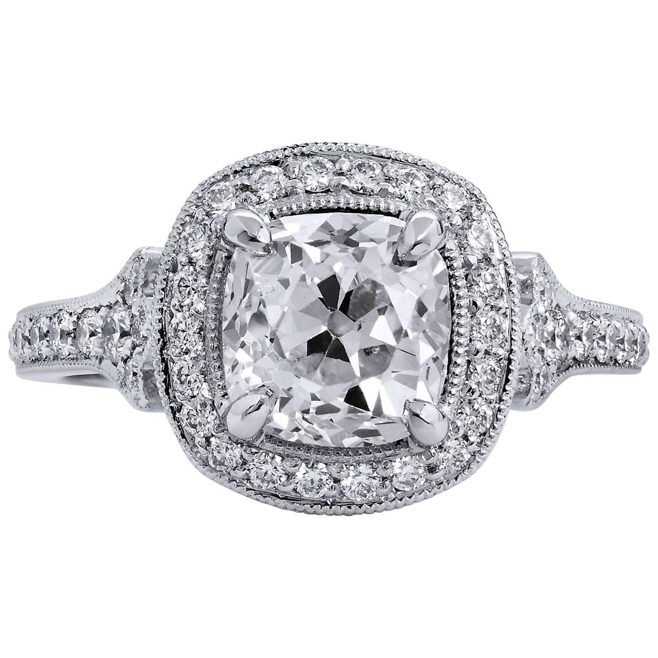 GIA Certified 1.81 Carat Old Mine Cushion Cut Diamond Platinum Engagement Ring 6