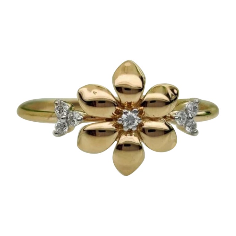 Anillo de Diamantes Floral de Oro Macizo de 14k Anillo de Aniversario de Diamantes Minimalista Regalo