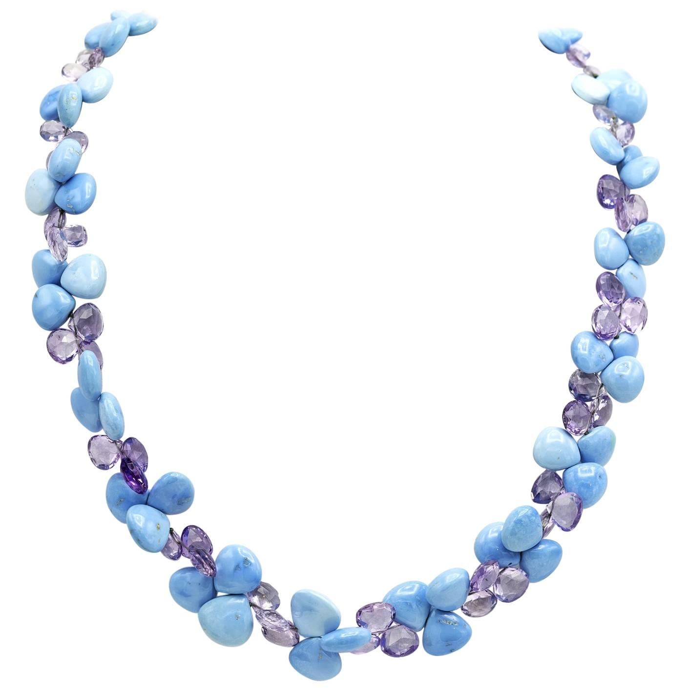 Turquoise Amethyst Briolette Gold Necklace 