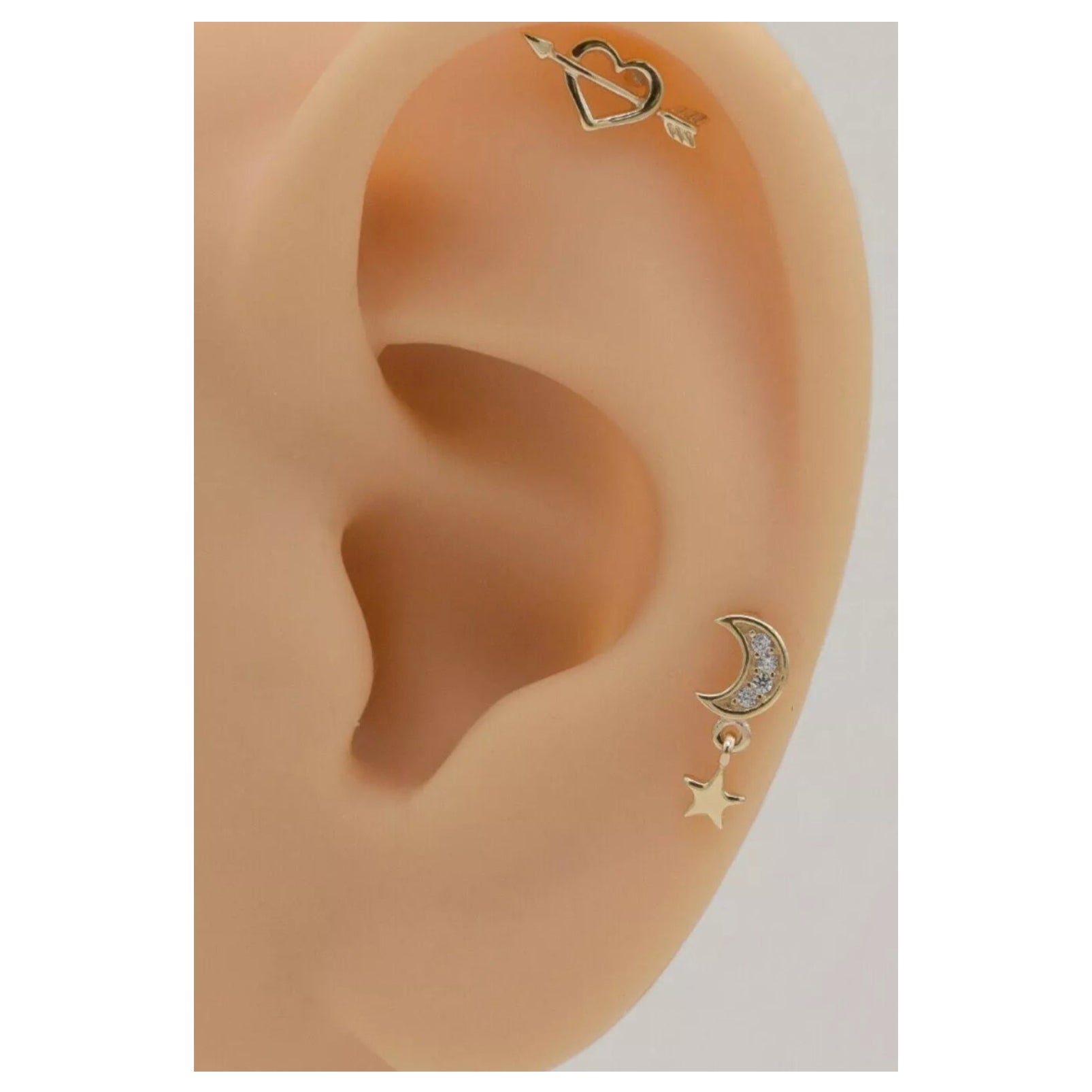 14K Solid Gold Moon Star Ear Piercings For Women Natural Diamond Screw Piercings